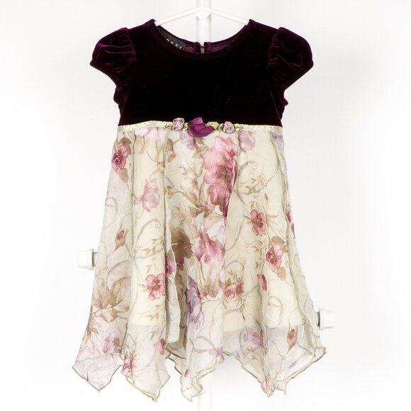 Biscotti Collection Girls Dress 12 Months Purple Green Floral Easter Christmas - Picture 1 of 6